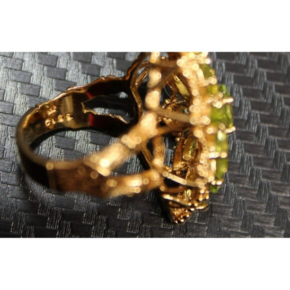 Vtg .925 Sterling Silver Green Crystal Vermeil Cocktail Ring W/Branching Detail - Picture 6 of 6